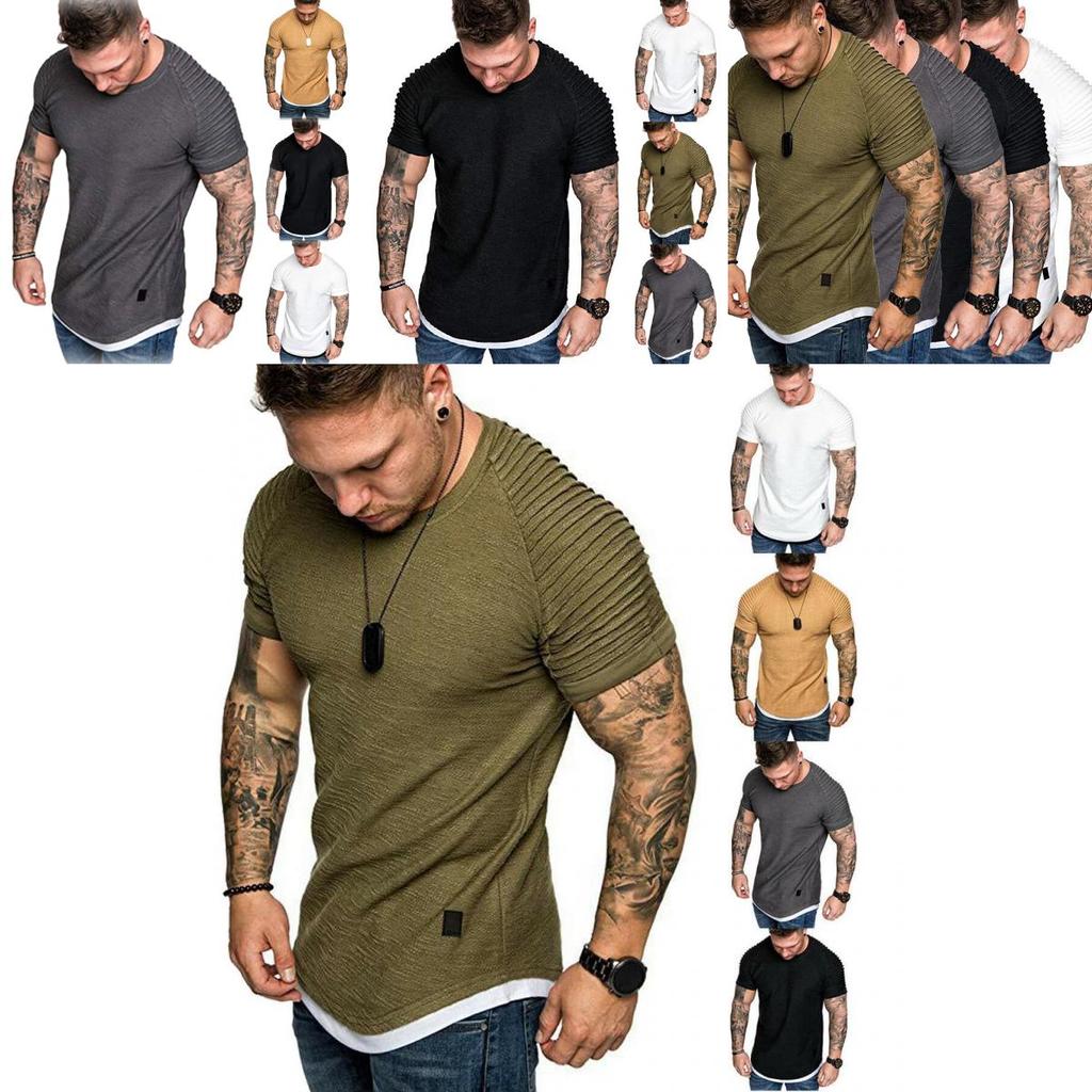 Men Solid Color Slim Fit O Neck Short Sleeve Muscle Tee Shirt Casual Tops Shirts