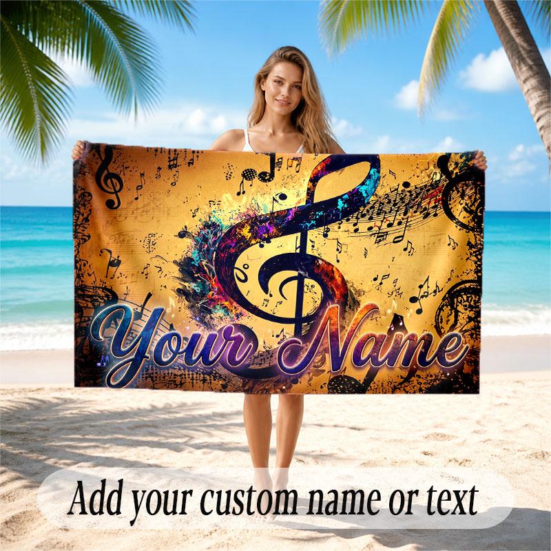Music General Theme Beach Towel Personalized Custom Name & Text Soft Quick Dry Beach Towel for Swimming Travel