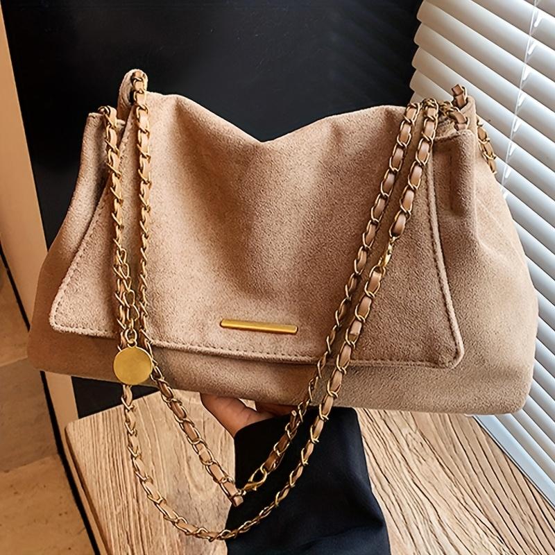 Ladies  Deer Skin Velvet Versatile Retro Commuter Chain Texture Trendy Single Shoulder Crossbody Bag