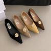 Fashion Spring New Flat Shoes Women's Pointed Head Shallow Mouth Suede Metal Buckle Soft Sole Anti-slip Wear-resistant Single Shoes