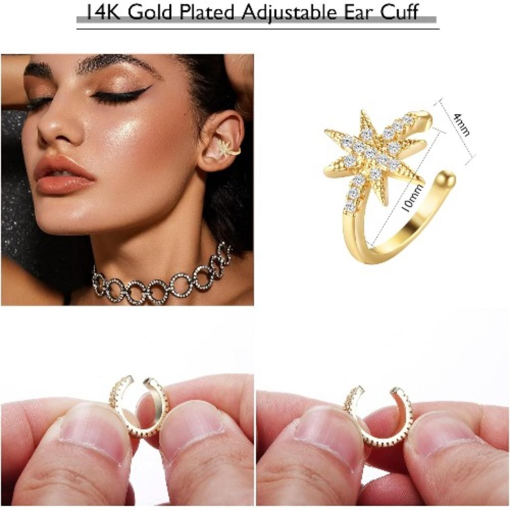 Bobisty 9 Pcs Manchette d'Oreille Manchettes Plaqué Or 14K pour Femmes Hommes Clips d'Oreille sans Percing Boucle d'Oreille Cartilage Faux Boucles d'Oreille