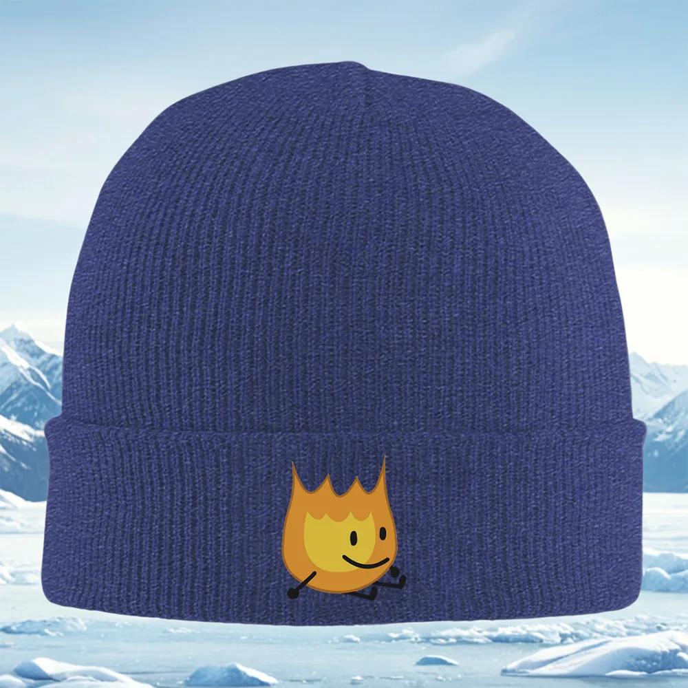 Smiling flame character with black eyes Unisex Women Unisex Knitted Hat Beanie Pullover Cap Winter Thermal Warm Christmas Outd