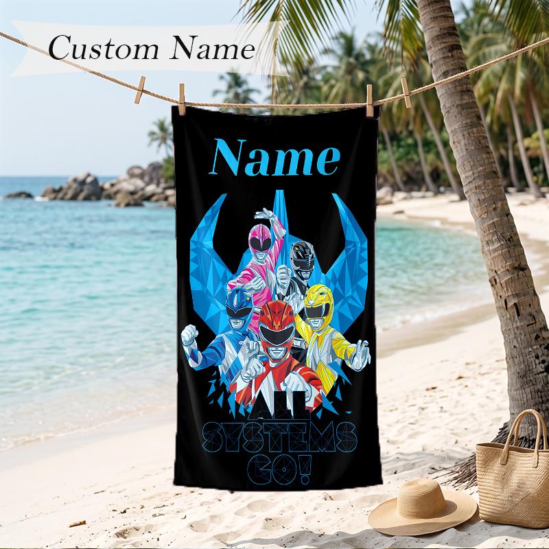Mighty Morphin Power Rangers Custom Name Printed Beach Towel Personalized Soft Towel For Swimming Beach Travel