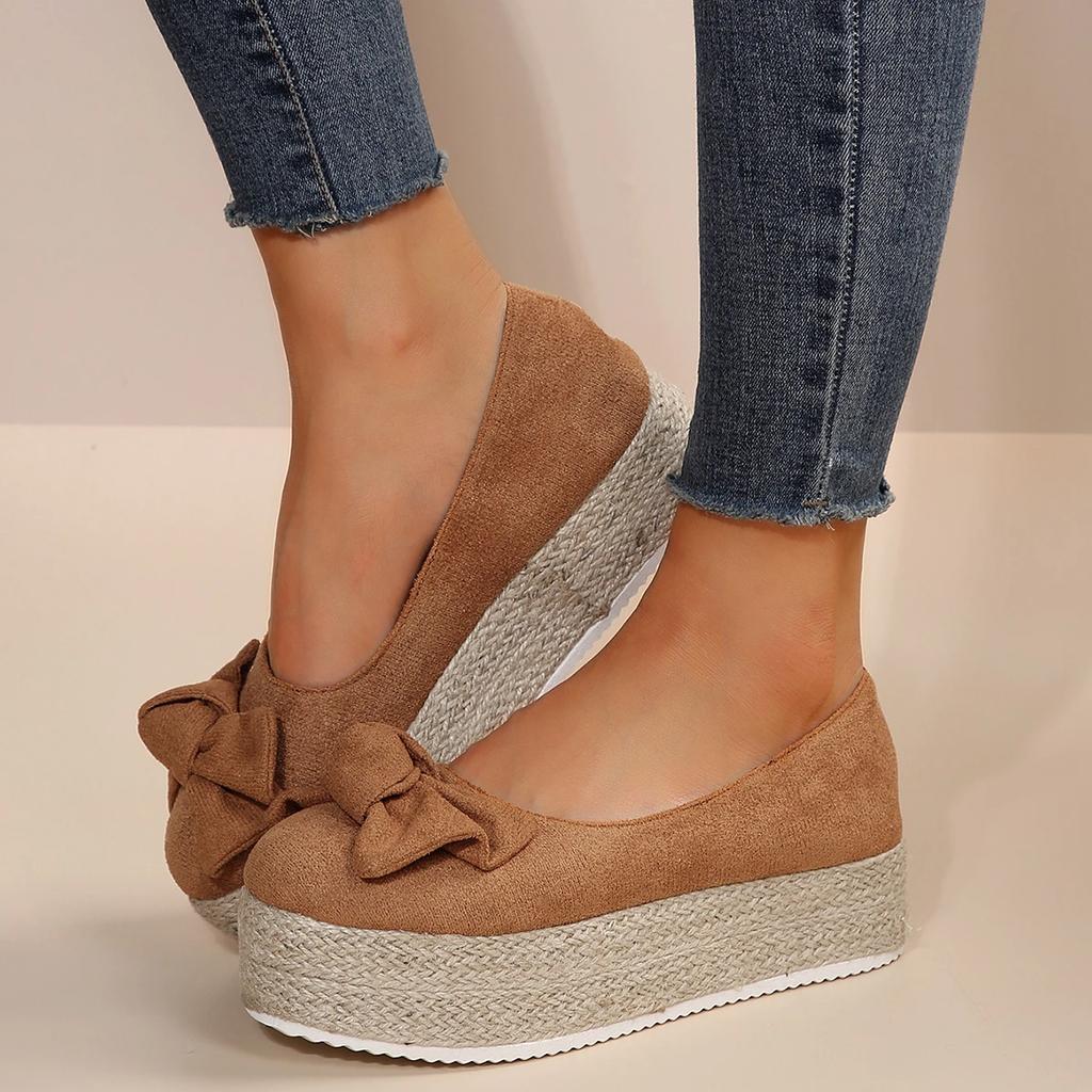 Klobige Plateausneaker Damen Herbstmode Schleife Dicke Sohle Loafer Schuhe für Frau Rutschfest Flacher Absatz Espadrilles Schuh