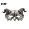 Gothic Cosplay Mask Halloween Ram Horn Demon Mask, Horror Devil Half Face Half-face Lightweight Masquerade for Costume Party Horned