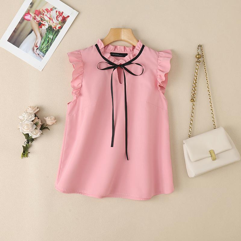 ZANZEA Women Summer O-neck Ruffles Sleeve Casual Blouse