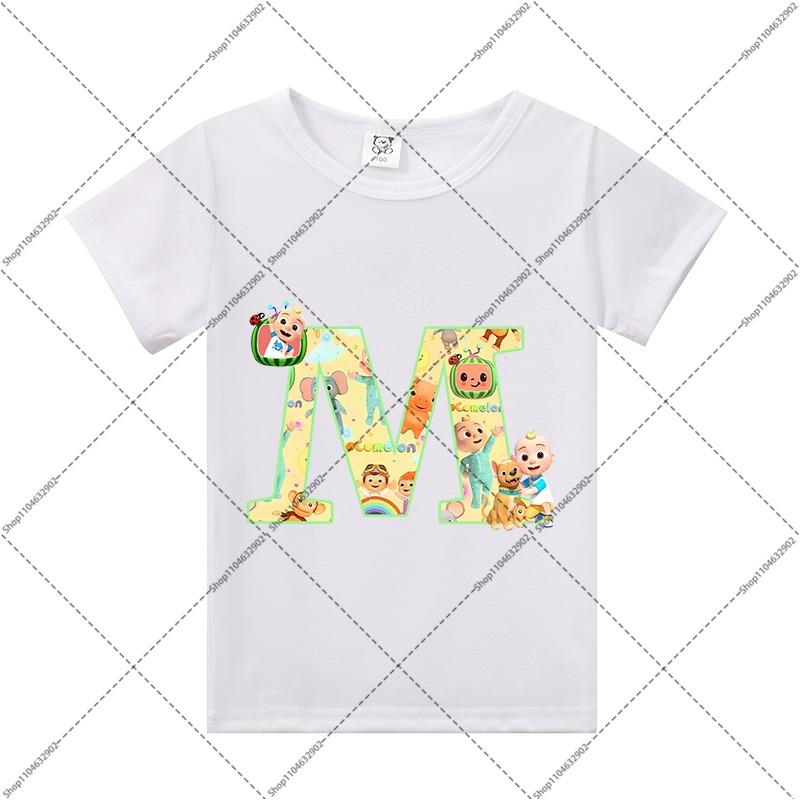 Cocomelons Kids Clothes Cartoon Anime Letter A-Z Print T-shirt Boys Girls Cute Cotton Tee Children Summer Fashion T Shirt Gifts