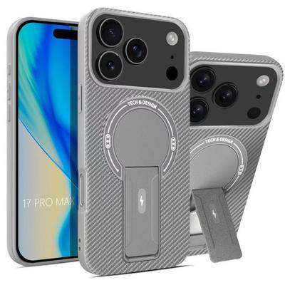Protective Case - BOOLING - for iPhone 17 Pro Max - Carbon Fiber with Magnetic Support Circle Grey