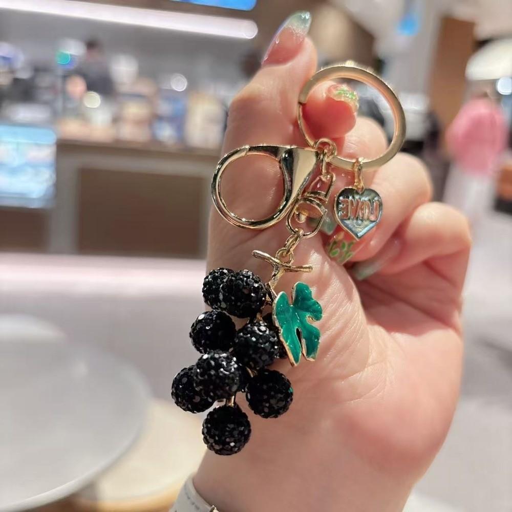 Cartoon Grapes Pendant Car Keyring Fruit Car Keyring Crystal Fruit Grapes Keychain Backpack Decor