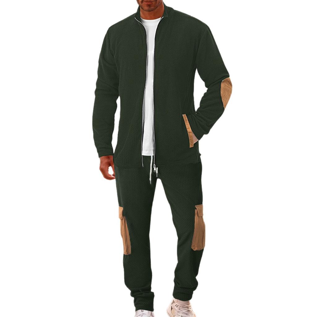 Men's Winter Fleece Tracksuit Sets Stand Collar Sweatshirt Cargo Sweatpants 2 Piece Jogging