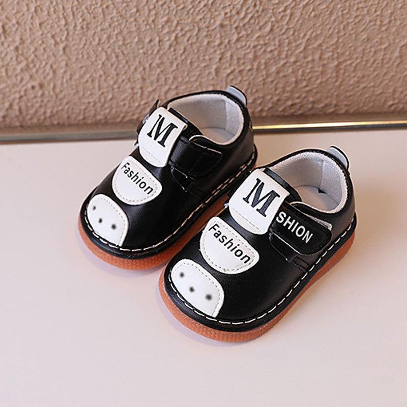Boys' Spring/Autumn Single Shoes for Toddlers 0-2 Years Old, Soft-Soled Anti-Slip Infant Squeaky Shoes.