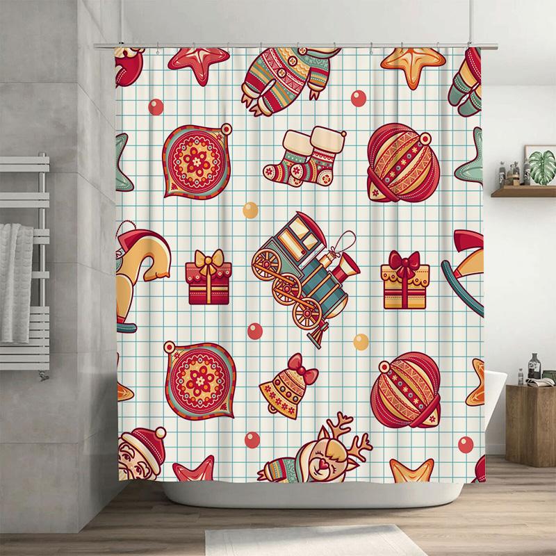 

Tu Christmas Shower Curtain Festive Holiday Train Pattern Waterproof Bathroom Decor Farmhouse Rustic Backdrop Vintage Style Mode W60H190(CM)-1 Pcs