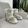 Fashion New Winter Fur Onepiece Raccoon Fur Female Snow Boots Fur Shoes Outdoor Mid Leg Boots