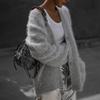 Plush Faux Mink V-Neck Knit Cardigan - Cozy Autumn/Winter Sweater Coat