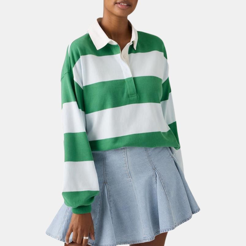 Levis Polo a Maniche Lunghe a Righe con Colletto a Punta Comoda Versatile alla Moda Top da Donna 005IY-0002
