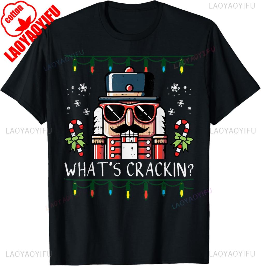 Frohe Weihnachten Nussknacker Whats Crackin Lustiges Zuckerstangenmuster Weihnachten Herren Damen Kinder Normales Kurzarm Freizeitstil T-Shirt