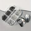 6 Grids Multi-Size Nail Art Studs Black And Silver Tone Cone Spike Nail Jewels  Punk Style Nail Art