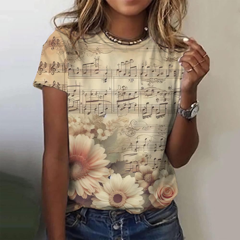 Summer Women's Rose Y2K Pattern Short Sleeve Summer Crew Retro T-shirt