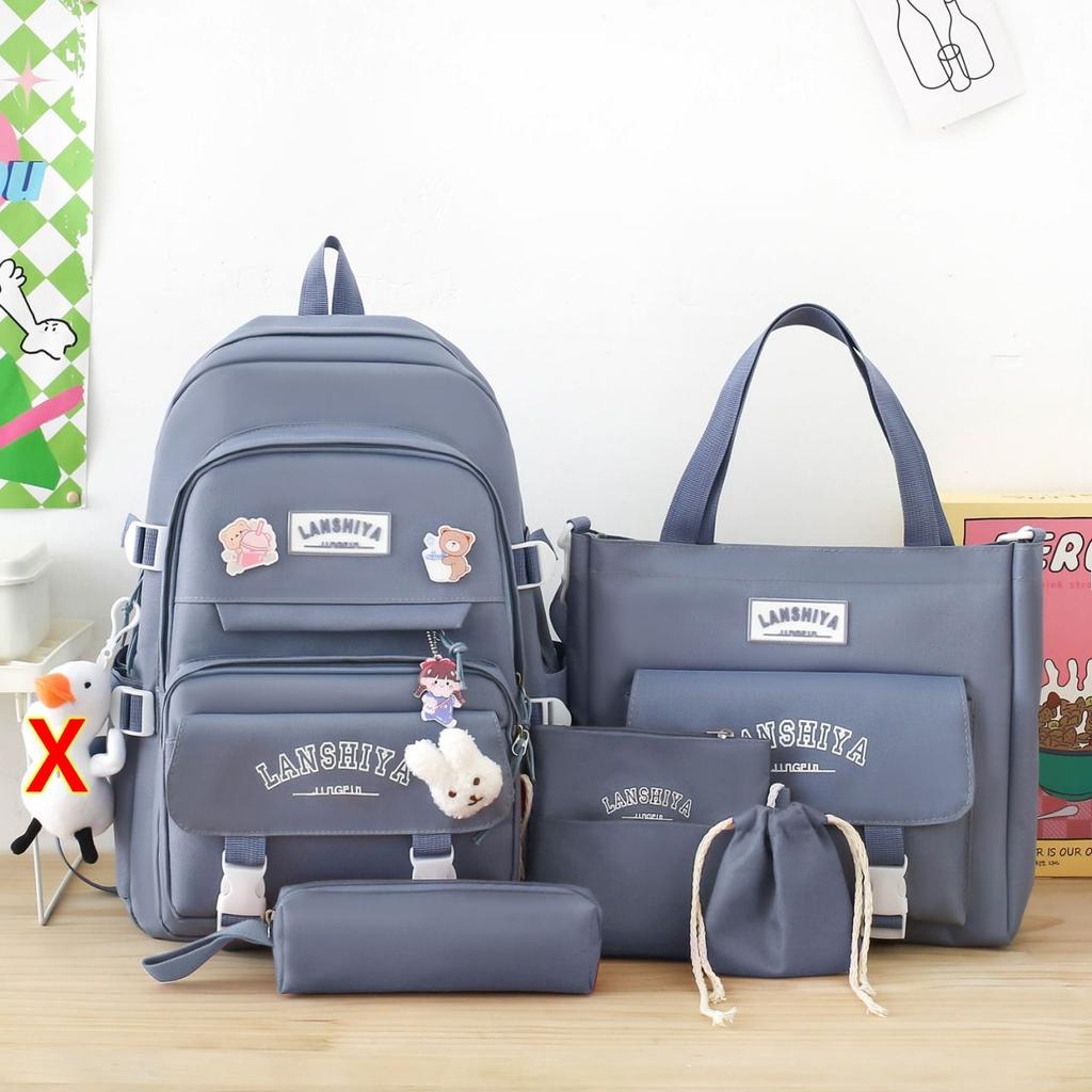 Korean Version Instagram Backpack Five Piece Set Primary School Girl Backpack Forest Junior High School High Capacity Backpack