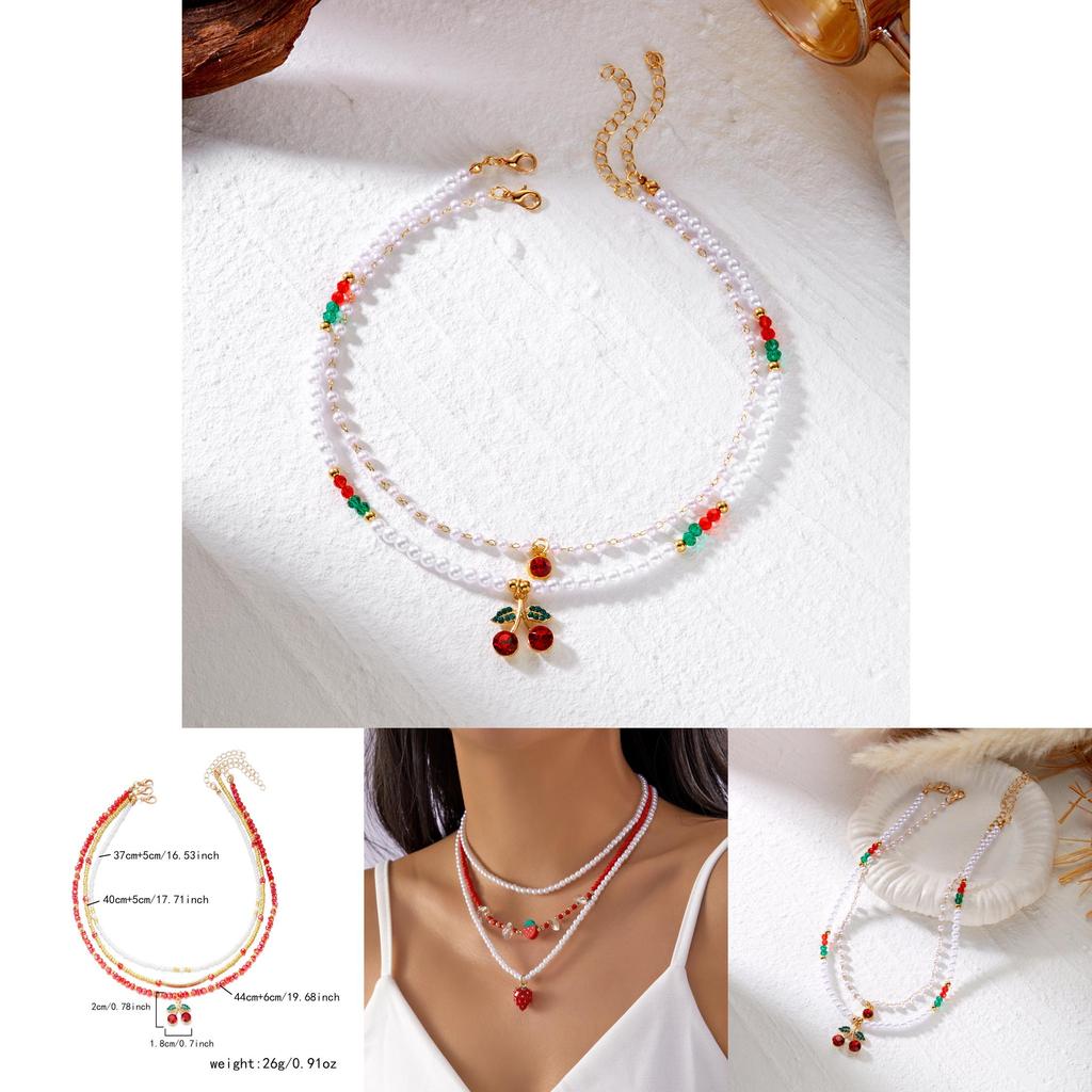 Cute Fruit Pendant Necklace Pack With Pearl Chain For Summer Party Wear