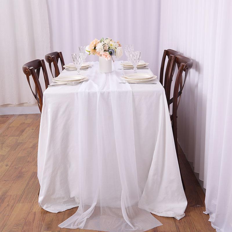 Chiffon Table Runner Romantic Sheer Wedding Table Runner Glitter Tulle Fabric Decorations for Wedding, Birthday Party,Dinner