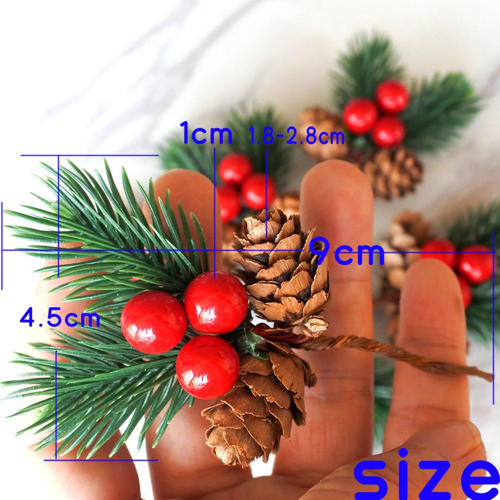 10pcs Artificial Pine Picks With Red Berries For Christmas - DIY Mini Ornaments Christmas Decoration Pine Cones