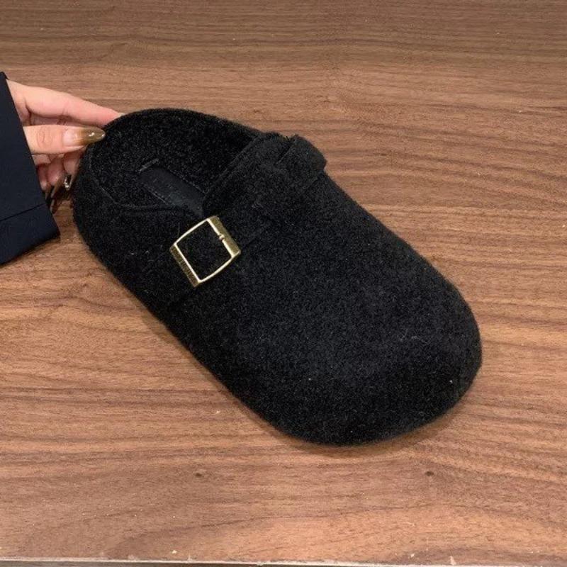 Thick-bottomed cotton slippers, women's new autumn and winter heightening and piling to keep warm, one pedal fluffy slippers