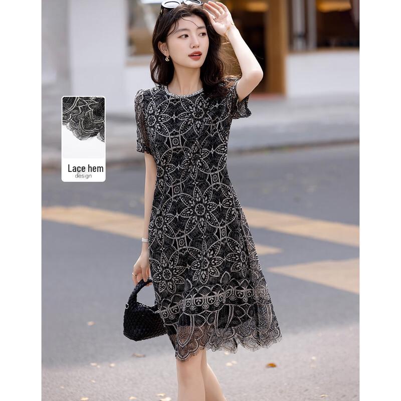 Платье DeMana Retro Elegant с кружевной отделкой и коротким рукавом L