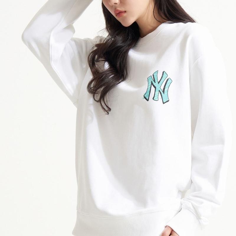 New MLB Base Logo Sweatshirts Unisex White 3AMTB0121-50WHS