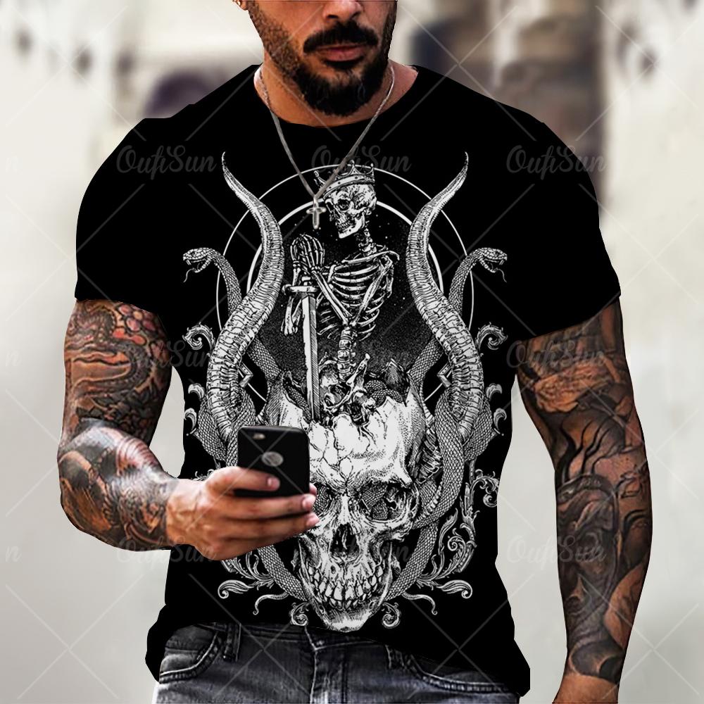 Vintage Horror Skull 3d Print Men's T-shirt Summer Classic Casual O Neck Short Sleeve Fashion Loose Oversized Tops Tee Shirt Men