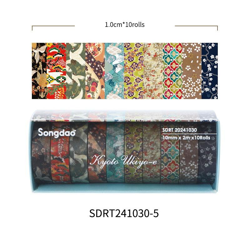 10pcs Ukiyoe Series Paper Tape Set Art Clipart DIY Production and Paper Tape Office School Student Stationery Supplies
