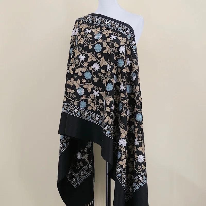 Embroidery Scarf Shawl Imitation Cashmere Woman  Designer Hand Embroidery Cape Thickening Keep Warm Winter Wrap