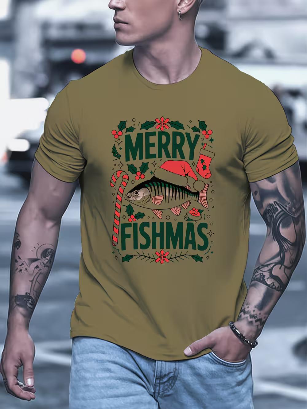 

Men S Christmas Merry Fishmas Graphic T-Shirt XXXL