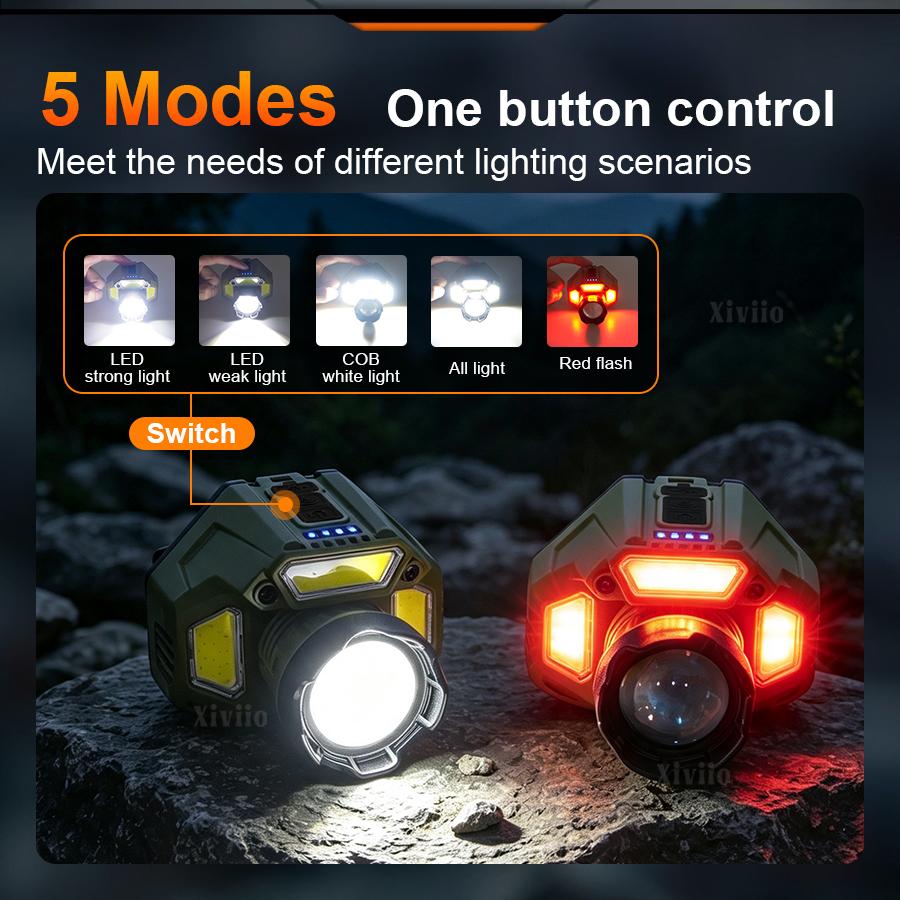 2026 New Powerful LED Headlamp IR Sensor Headlight USB Rechargeable COB Work Light For Camping Hiking Fishing