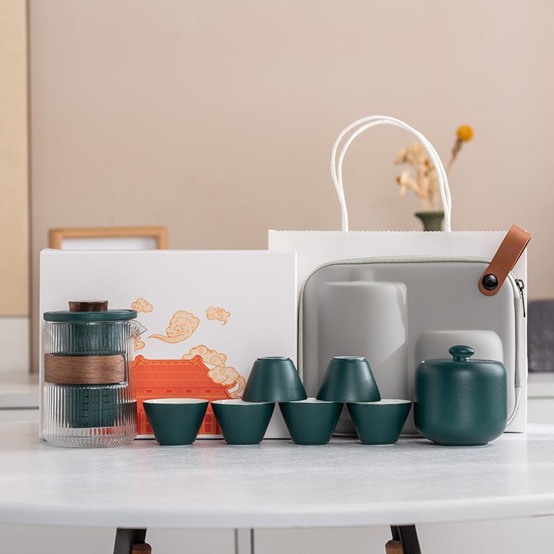 Yuanshan suet jade porcelain travel tea set outdoor set high-end celebration commemorative business souvenir gift box gift bag