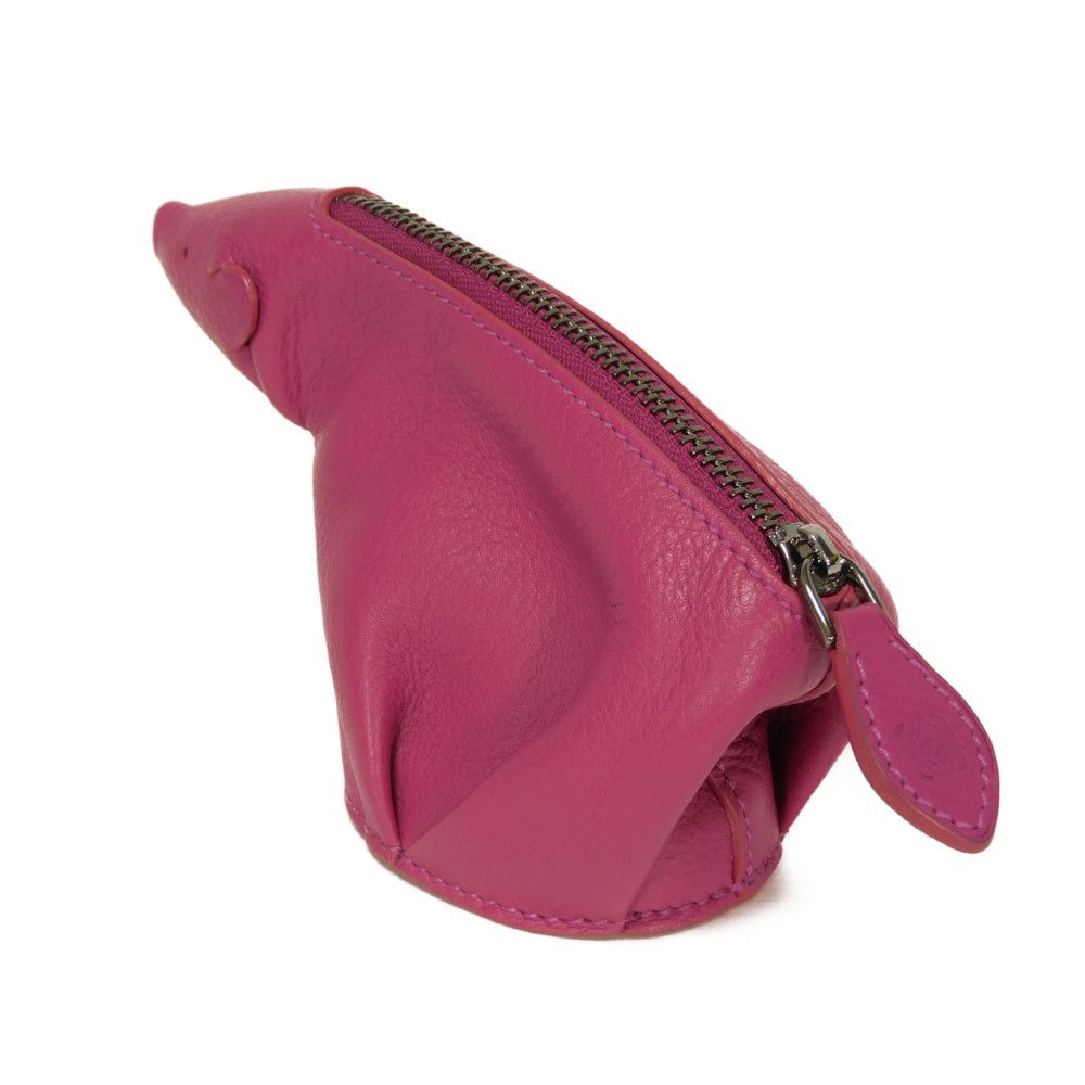 Used 12695 Bear Coin Purse 199.79.G74 7943 Animal Grain Calfskin Pink Unused Anagram Embossed Fuchsia Unisex from Japan