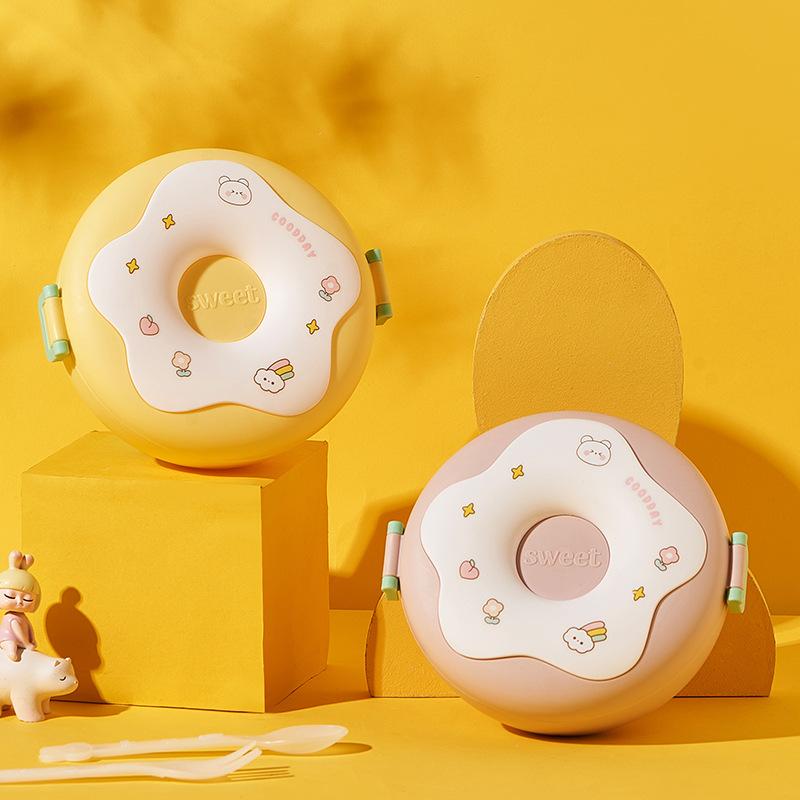 Lunch Box For Kid School Child Snack Box Donut Cartoon Leakproof Bento Box With Fork Spoon Lunchbox Kids School Lunch Boxes