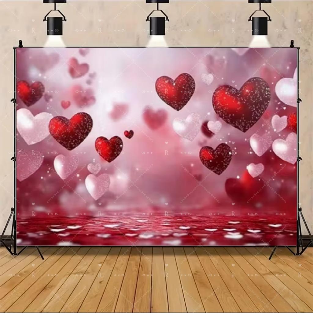 Red Pink Heart Balloon Background Multi Functional Love Banner Birthday Festival Wedding Couple Portrait Photography Backdrop