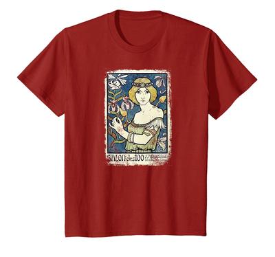 Vintage Art Nouveau Paul Burton Mucha Dames Bloemen Deco T-shirt