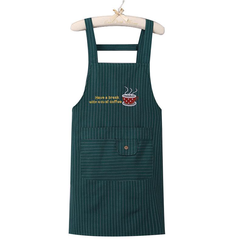 

Женский модный фартук без рукавов с вышивкой в виде чайной чашки, хлопок-лен, маслостойкий, идеально подходит для магазинов молочного чая. Teacup Strap Apron зелёный