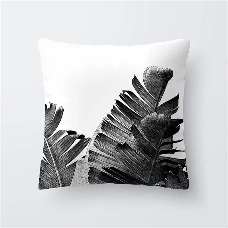 Home Decor Black and White Plant Leaf Sofa Pillow Cover Office Seat Cushion  Tropical