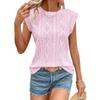 T-shirt a gilet casual da donna, scollo rotondo, jacquard, manica corta, geometrica