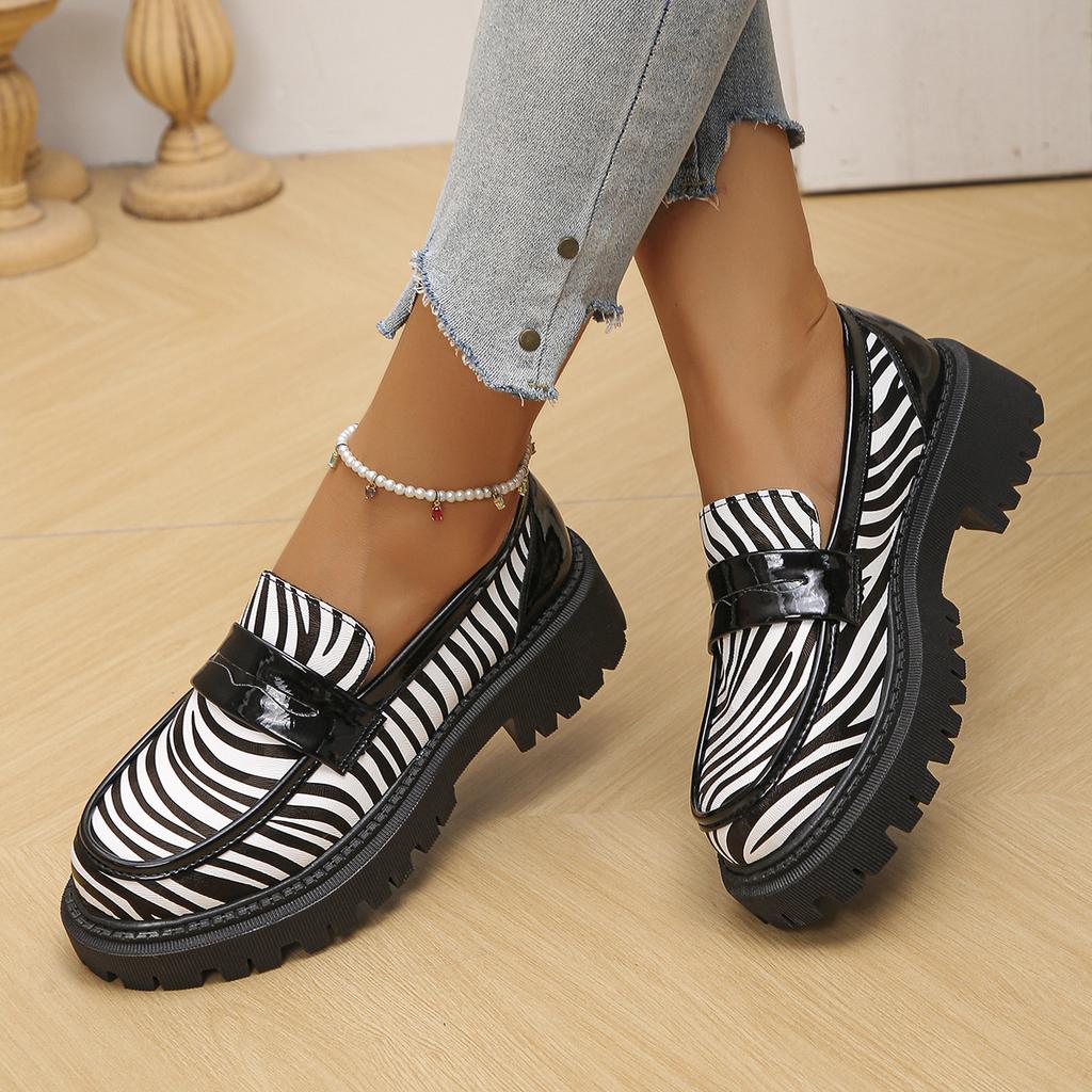 Large size leopard print spring and autumn new platform single shoes British style small leather shoes