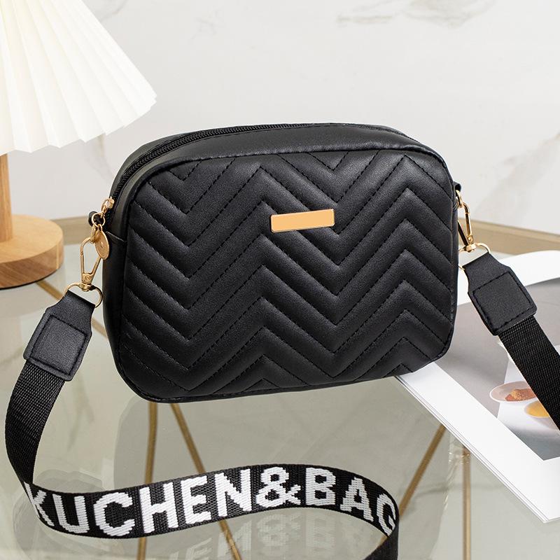 Korean Wave Pattern Embroidered Crossbody Bag with Shoulder Strap