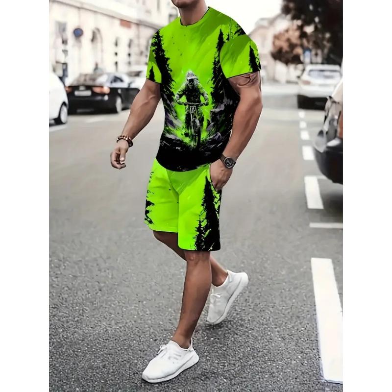 Breathable Men's Sports T-shirt Shorts Set Outdoor Quick-drying Basketball Football Short Sleeve Tee Drawstring Shorts Clothing