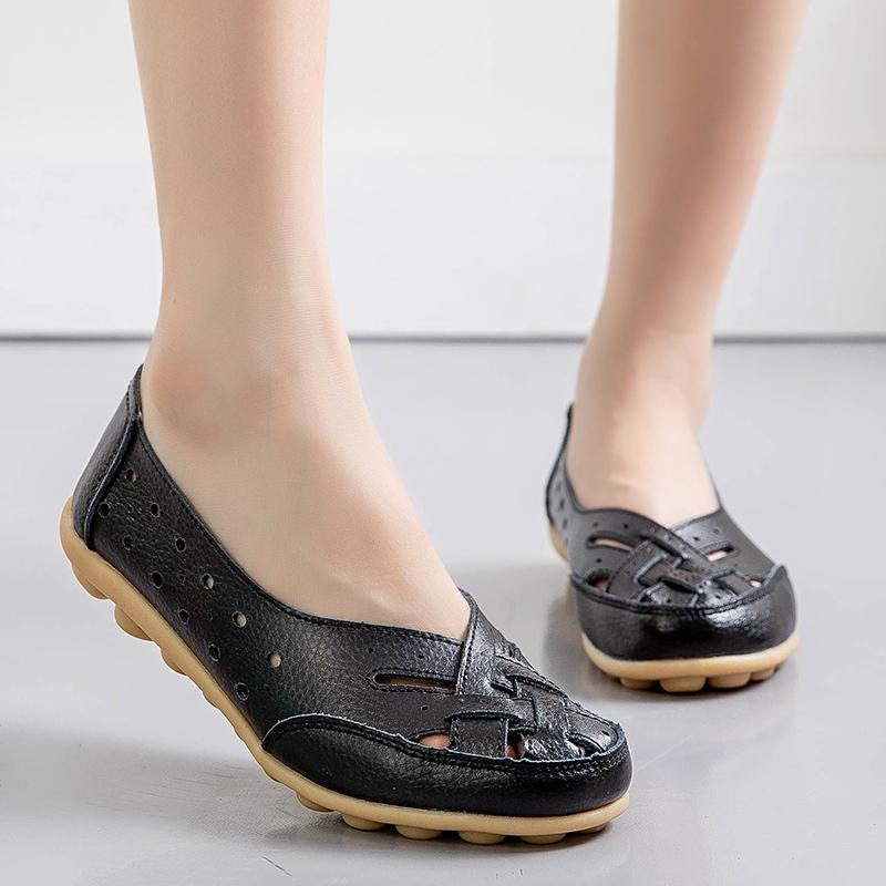 Fashion Women Shoes For Summer Flats Soft Leather Shoes Flat Slip On Loafers Women Casual Shoes Breather Moccasins Nursing Size 44