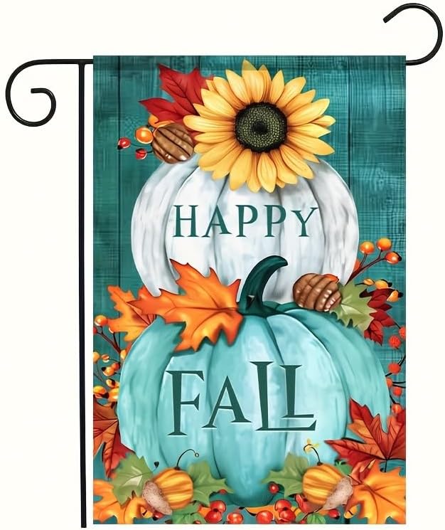 Happy Fall Garden Ag 12x18 Inch Double Sided Blue Pumpkin and Sunower Ag for Outdoor Autumn Yard Porch Patio Fall Harv EEZ
