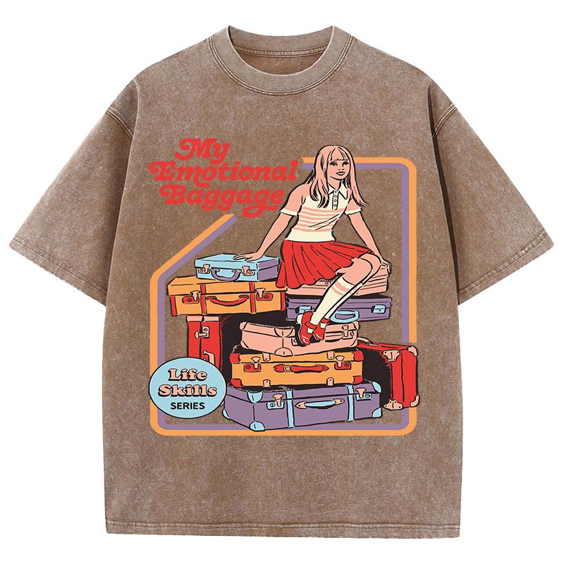 

My Emotional Baggage Printed Washed Mens T-Shirt Summer Crewneck T Shirts Unisex Soft Cotton Clothing Retro Short Sleeve 3XL