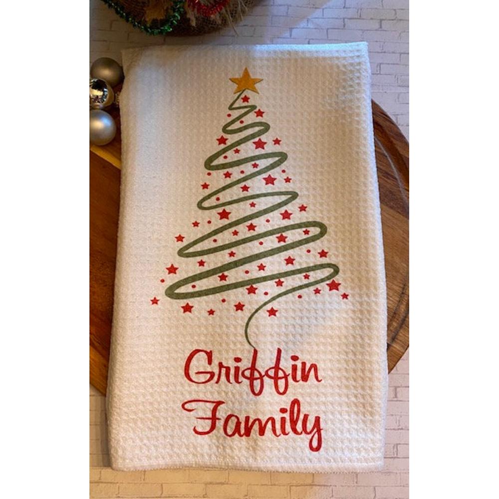 Personalized Christmas Tree White Waffle Tea Towel Christmas Eve Home Kitchen Decorations Housewarming Hostess Gift New Year