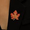 Maple Leaf Brooch with Gradient Color Stones Elegant Leaf Pin for Women